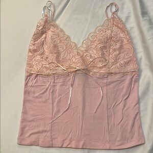 Pink Camisole with Lace Trim